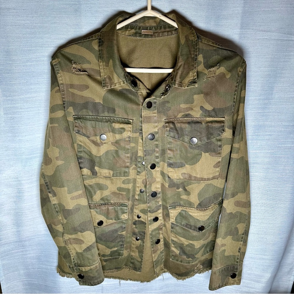 Blank NYC Denim Jacket Reversible Camo/Green Size Small